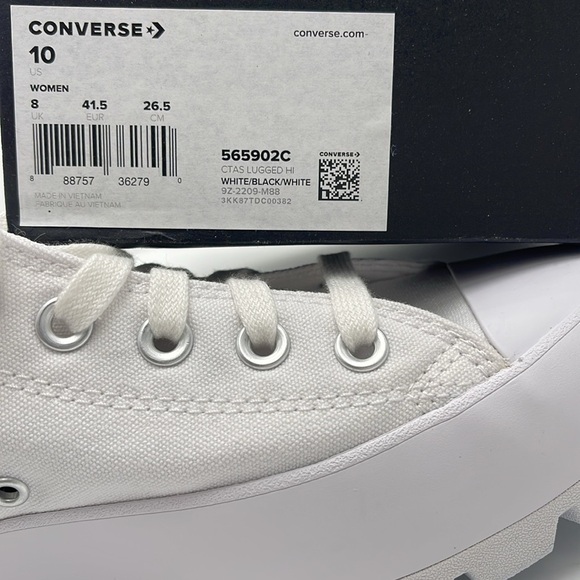 Converse WMNS CTAS LUGGED HI WHITE/BLACK/WHITE 565902C Platforms Sneakers - Picture 16 of 16